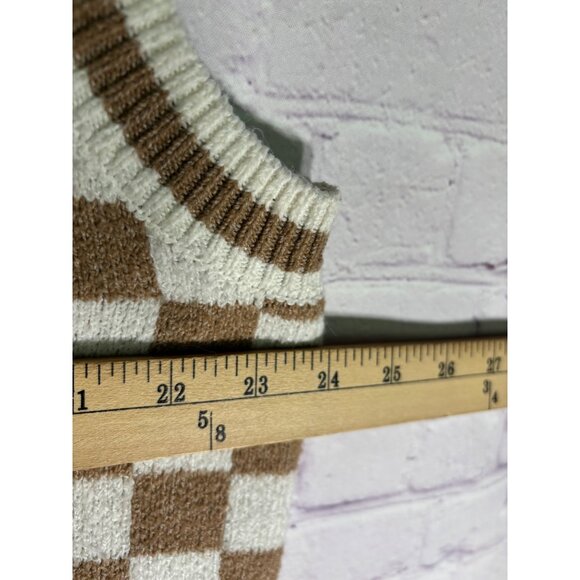 Abound Womens Sleeveless V-Neck Sweater Vest Tan & Ivory Check 1X - Picture 9 of 11